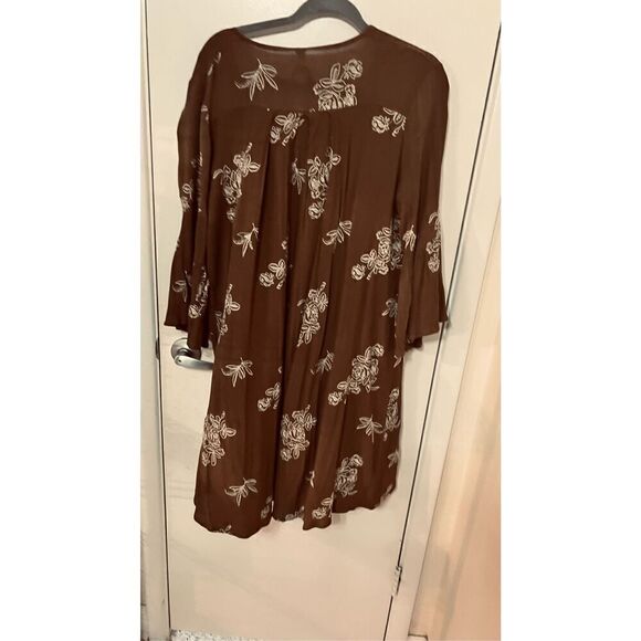 Three Little Birds Cotton Gauze Brown Boho Dress Size L - Picture 9 of 9